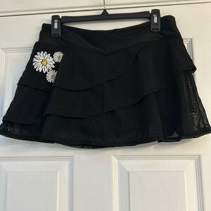 Mesh Layer Ruffle Swimsuit Skort — High Waisted Swim Skirt with Shorts-Size L